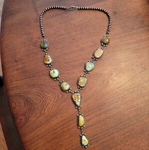 Sonoran Gold Turquoise Lariat Necklace Signed by Navajo Artist K Yazzie